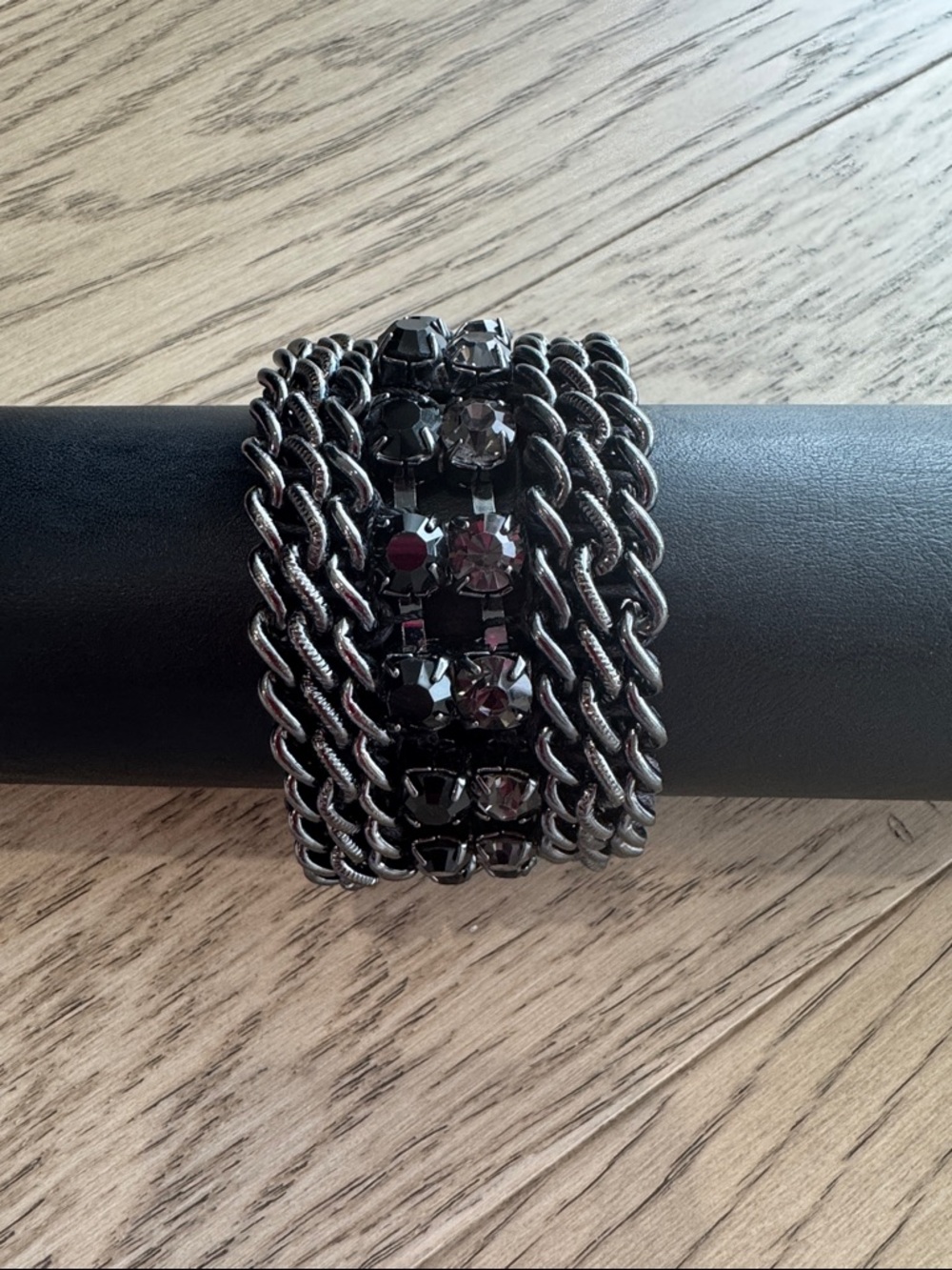 Gunmetal Chain with Black and Gray Crystals Wrap Bracelet